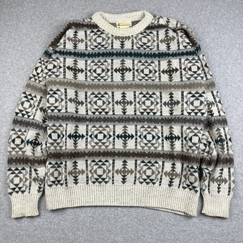 Vintage St. John's Bay Sweater Mens Large Aztec Geometric Knit Crewneck 90s